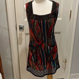 Colorful sleeveless sweater dress.